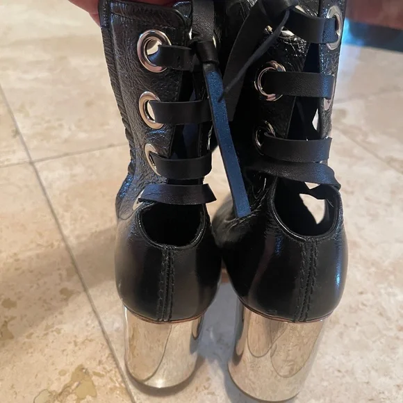 Proenza Schouler Leather Lace-Up Boots with Curved Mirrored Heel - Picture 2 of 9